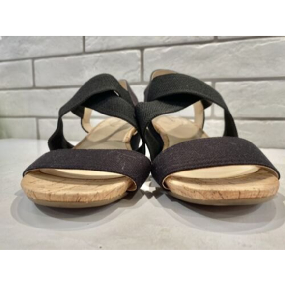 Bandolino Size 7 Open Cork Toe Elastic Strap Wedge Sandal Black - Picture 2 of 11